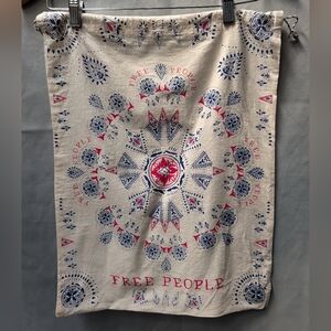 Free People Beige and Blue Patterned Drawstring Bag